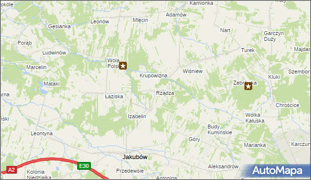 mapa Rządza gmina Jakubów, Rządza gmina Jakubów na mapie Targeo