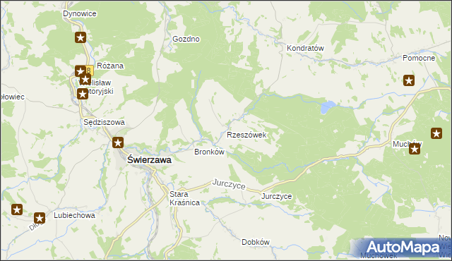mapa Rzeszówek gmina Świerzawa, Rzeszówek gmina Świerzawa na mapie Targeo