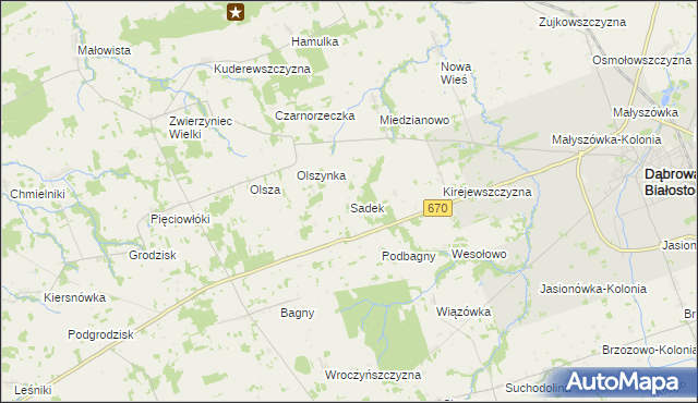 mapa Sadek gmina Dąbrowa Białostocka, Sadek gmina Dąbrowa Białostocka na mapie Targeo