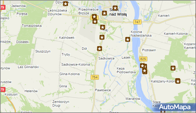 mapa Sadkowice gmina Solec nad Wisłą, Sadkowice gmina Solec nad Wisłą na mapie Targeo