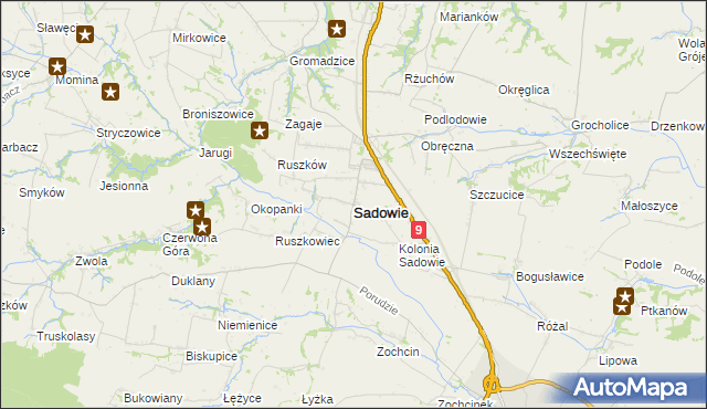 mapa Sadowie powiat opatowski, Sadowie powiat opatowski na mapie Targeo