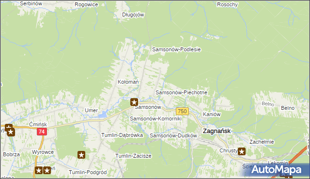 mapa Samsonów-Piechotne, Samsonów-Piechotne na mapie Targeo