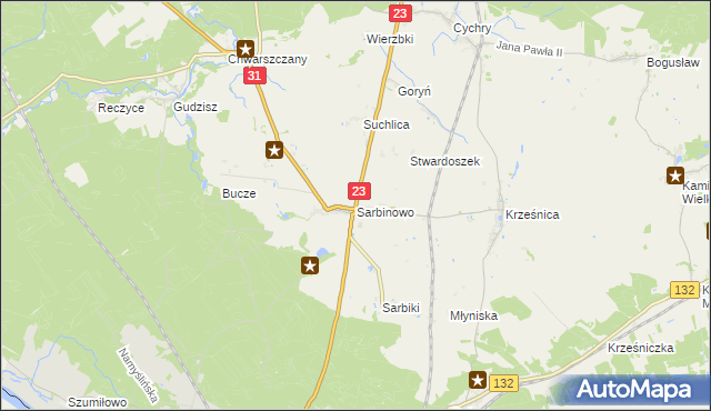 mapa Sarbinowo gmina Dębno, Sarbinowo gmina Dębno na mapie Targeo