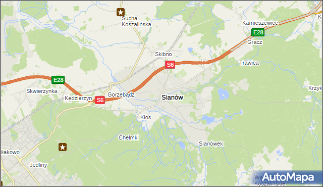 mapa Sianów, Sianów na mapie Targeo