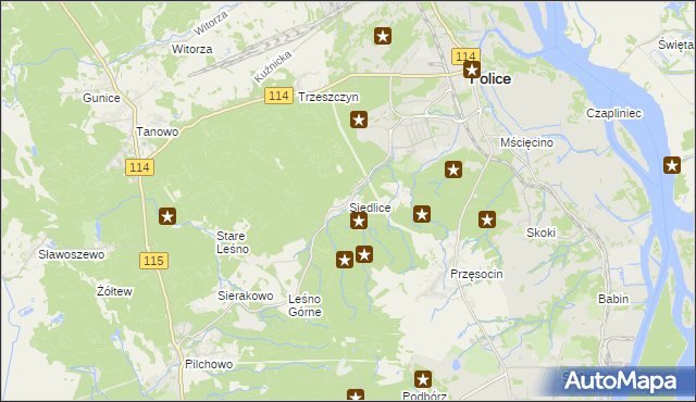 mapa Siedlice gmina Police, Siedlice gmina Police na mapie Targeo