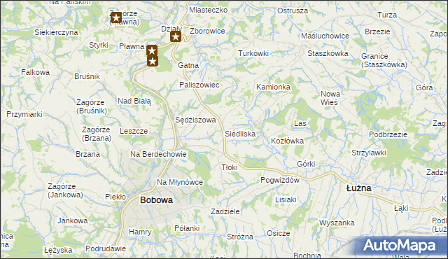 mapa Siedliska gmina Bobowa, Siedliska gmina Bobowa na mapie Targeo