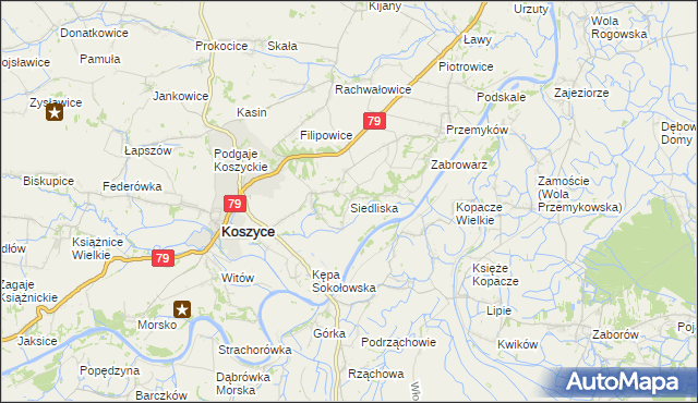 mapa Siedliska gmina Koszyce, Siedliska gmina Koszyce na mapie Targeo