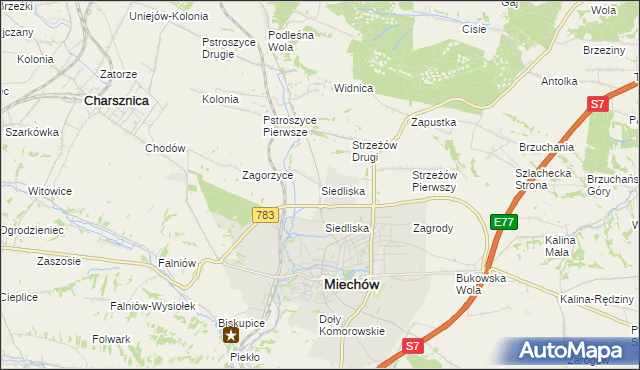 mapa Siedliska gmina Miechów, Siedliska gmina Miechów na mapie Targeo