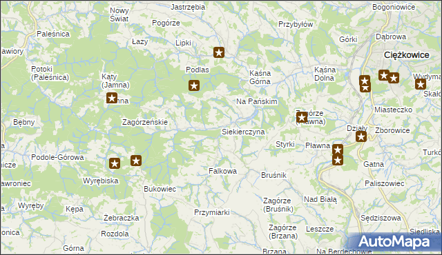 mapa Siekierczyna gmina Ciężkowice, Siekierczyna gmina Ciężkowice na mapie Targeo