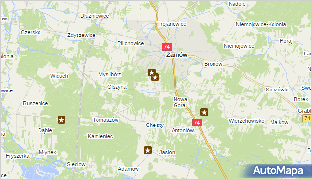 mapa Sielec gmina Żarnów, Sielec gmina Żarnów na mapie Targeo