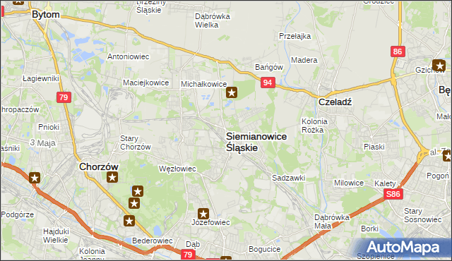 mapa Siemianowice Śląskie, Siemianowice Śląskie na mapie Targeo