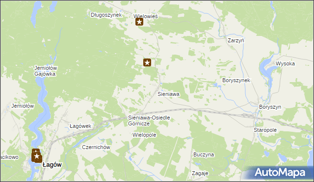 mapa Sieniawa gmina Łagów, Sieniawa gmina Łagów na mapie Targeo