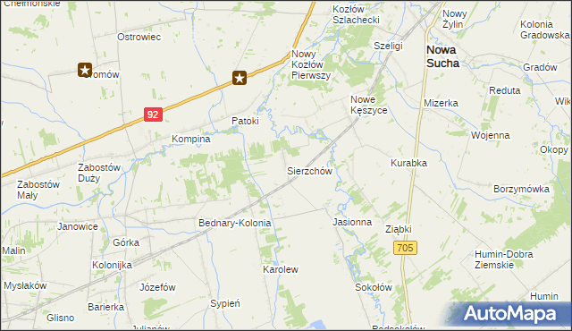 mapa Sierzchów gmina Bolimów, Sierzchów gmina Bolimów na mapie Targeo