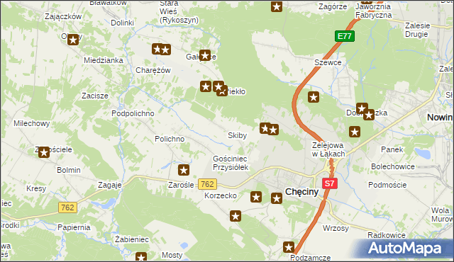 mapa Skiby gmina Chęciny, Skiby gmina Chęciny na mapie Targeo