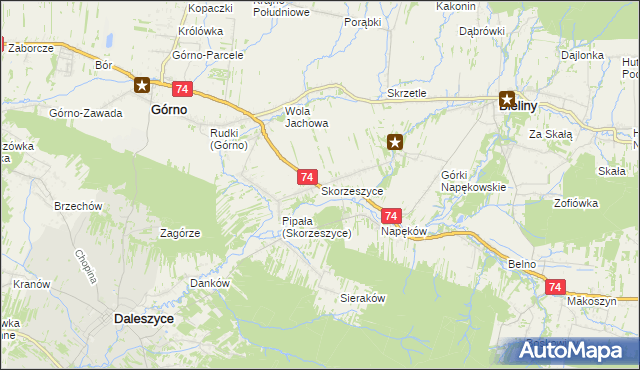 mapa Skorzeszyce, Skorzeszyce na mapie Targeo