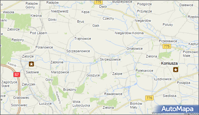 mapa Skrzeszowice, Skrzeszowice na mapie Targeo