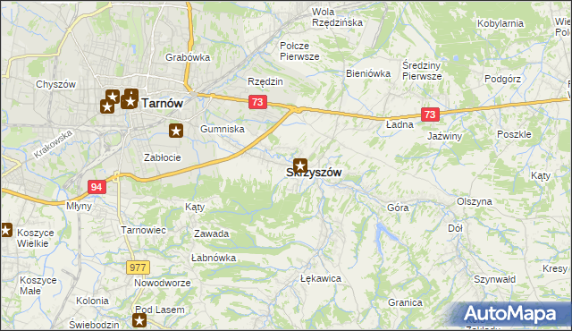 mapa Skrzyszów powiat tarnowski, Skrzyszów powiat tarnowski na mapie Targeo