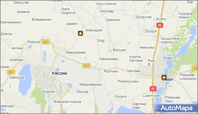 mapa Sławoszewo gmina Kleczew, Sławoszewo gmina Kleczew na mapie Targeo