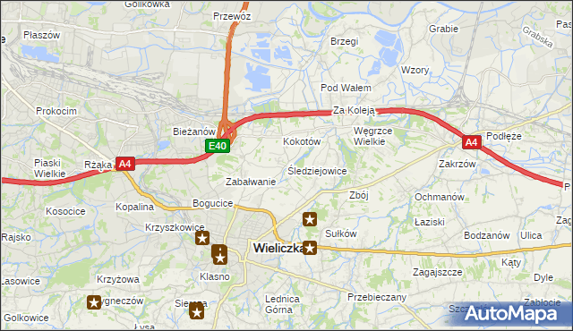 mapa Śledziejowice, Śledziejowice na mapie Targeo