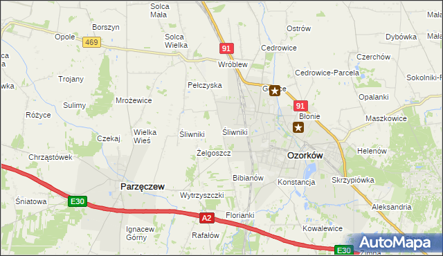 mapa Śliwniki gmina Ozorków, Śliwniki gmina Ozorków na mapie Targeo