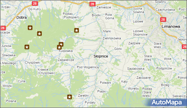 mapa Słopnice, Słopnice na mapie Targeo