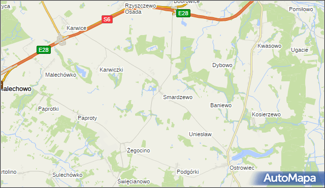 mapa Smardzewo gmina Sławno, Smardzewo gmina Sławno na mapie Targeo