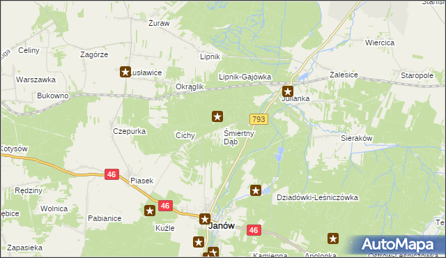 mapa Śmiertny Dąb, Śmiertny Dąb na mapie Targeo