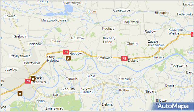 mapa Śmiłowice gmina Nowe Brzesko, Śmiłowice gmina Nowe Brzesko na mapie Targeo