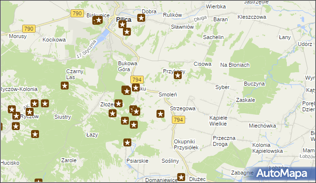 mapa Smoleń gmina Pilica, Smoleń gmina Pilica na mapie Targeo