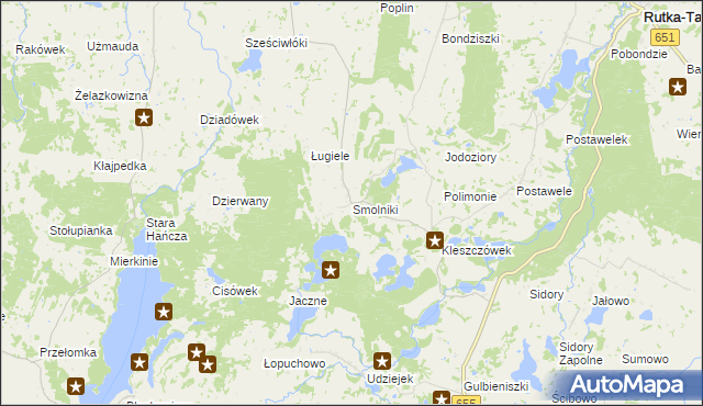 mapa Smolniki gmina Rutka-Tartak, Smolniki gmina Rutka-Tartak na mapie Targeo