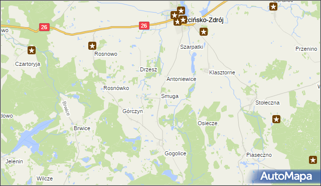 mapa Smuga gmina Trzcińsko-Zdrój, Smuga gmina Trzcińsko-Zdrój na mapie Targeo