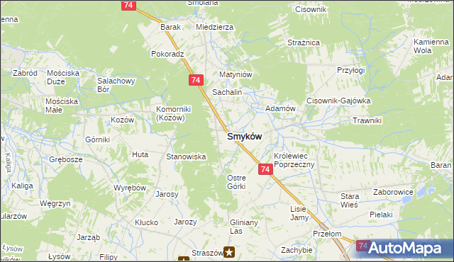 mapa Smyków powiat konecki, Smyków powiat konecki na mapie Targeo