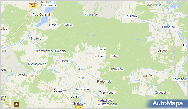 mapa Sobień gmina Białaczów, Sobień gmina Białaczów na mapie Targeo