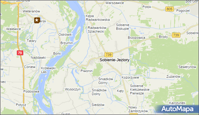 mapa Sobienie-Jeziory, Sobienie-Jeziory na mapie Targeo