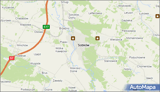 mapa Sobków powiat jędrzejowski, Sobków powiat jędrzejowski na mapie Targeo