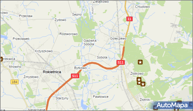 mapa Sobota gmina Rokietnica, Sobota gmina Rokietnica na mapie Targeo