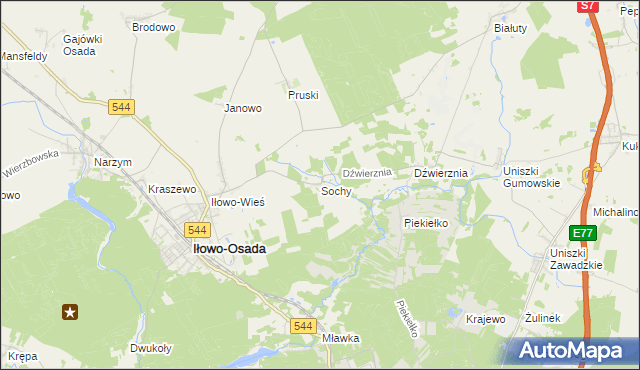 mapa Sochy gmina Iłowo-Osada, Sochy gmina Iłowo-Osada na mapie Targeo
