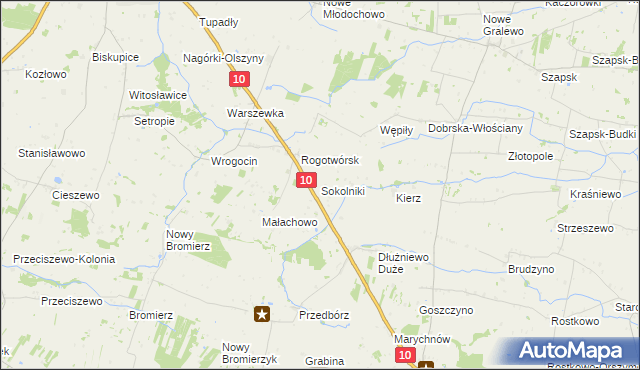 mapa Sokolniki gmina Drobin, Sokolniki gmina Drobin na mapie Targeo