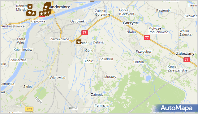 mapa Sokolniki gmina Gorzyce, Sokolniki gmina Gorzyce na mapie Targeo
