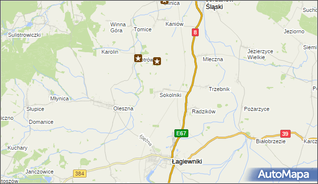mapa Sokolniki gmina Łagiewniki, Sokolniki gmina Łagiewniki na mapie Targeo