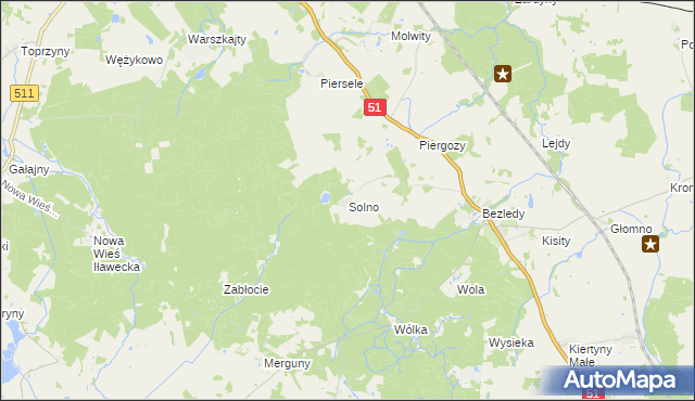 mapa Solno gmina Bartoszyce, Solno gmina Bartoszyce na mapie Targeo
