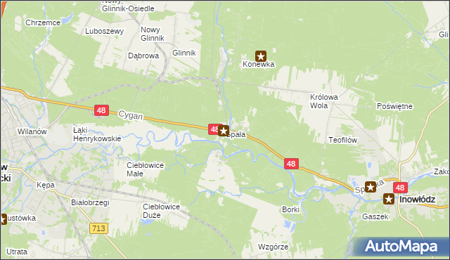 mapa Spała gmina Inowłódz, Spała gmina Inowłódz na mapie Targeo