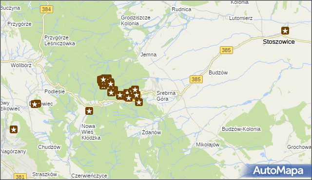 mapa Srebrna Góra gmina Stoszowice, Srebrna Góra gmina Stoszowice na mapie Targeo