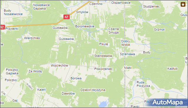 mapa Stanisławów gmina Fałków, Stanisławów gmina Fałków na mapie Targeo