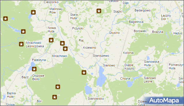 mapa Staniszewo gmina Kartuzy, Staniszewo gmina Kartuzy na mapie Targeo