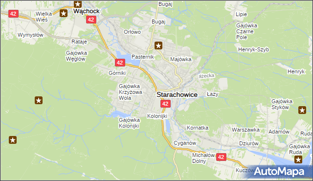 mapa Starachowic, Starachowice na mapie Targeo