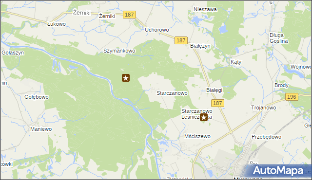 mapa Starczanowo gmina Murowana Goślina, Starczanowo gmina Murowana Goślina na mapie Targeo