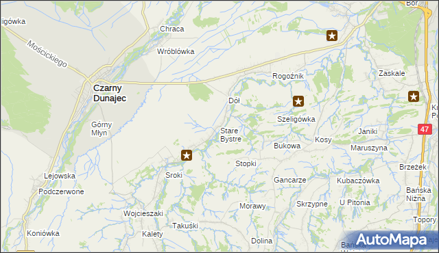 mapa Stare Bystre, Stare Bystre na mapie Targeo
