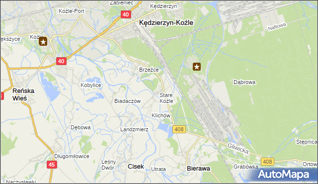 mapa Stare Koźle, Stare Koźle na mapie Targeo