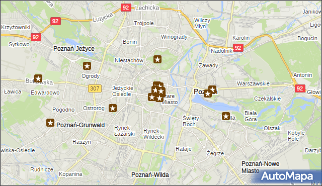 mapa Stare Miasto gmina Poznań, Stare Miasto gmina Poznań na mapie Targeo